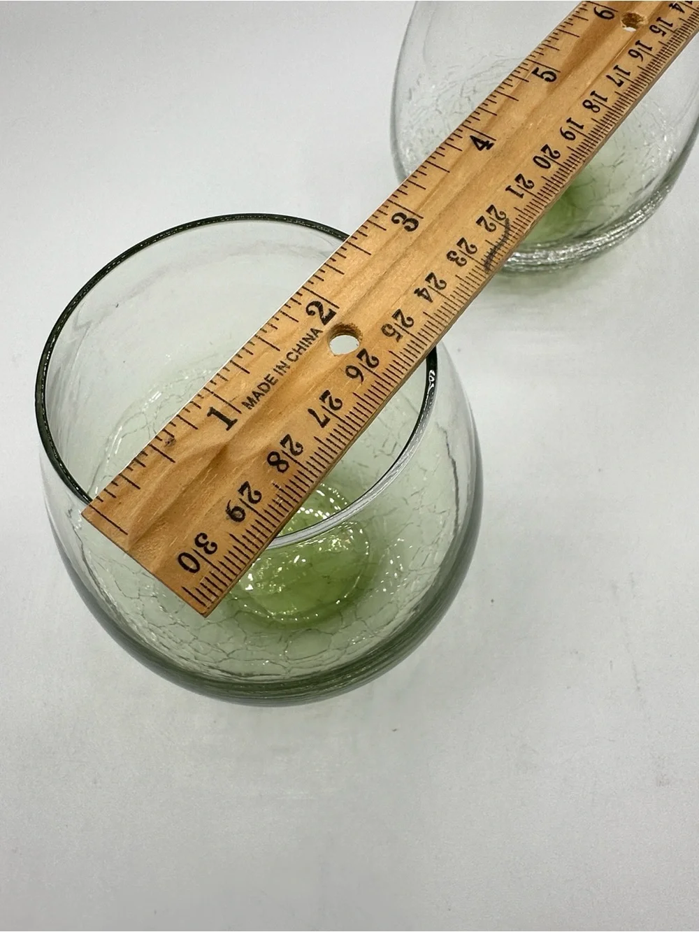 2- Pier 1 Crackle Stemless Wine Glasses, Green Ombre